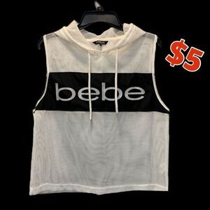 $5 ADD ON ITEM Bebe White Sporty Mesh Hoodie Shirt, size L